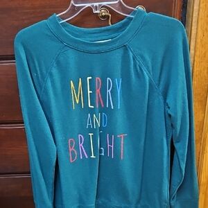 Style & Co. Blue Long Sleeve Tee with Festive Print